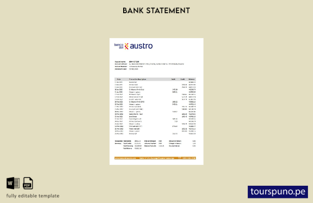 listo para imprimir plantilla de excel de extracto bancario del Banco del Austro